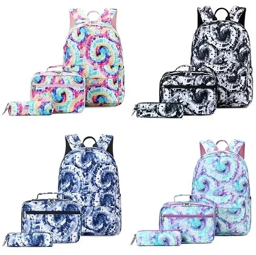 Tie Dye Kids Backpack School Lunch Bag with Pencil Case Set