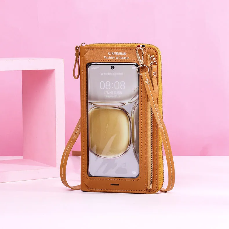 Transparent Touch Screen Mobile Phone Crossbody Bags Women Anti-theft Multifunctional Long Wallet ZIpper Shoulder Bag