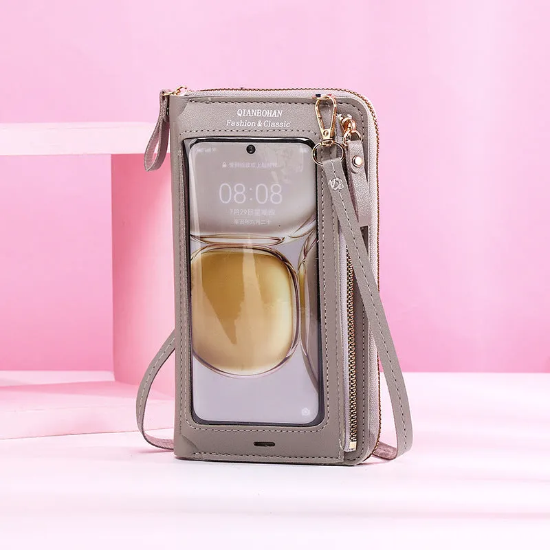 Transparent Touch Screen Mobile Phone Crossbody Bags Women Anti-theft Multifunctional Long Wallet ZIpper Shoulder Bag