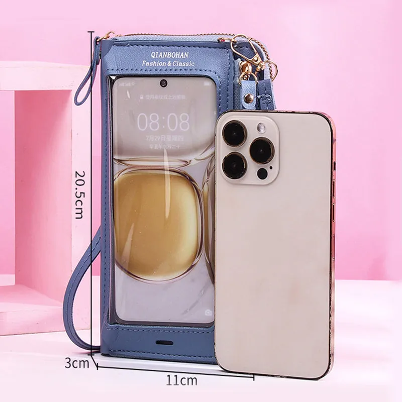 Transparent Touch Screen Mobile Phone Crossbody Bags Women Anti-theft Multifunctional Long Wallet ZIpper Shoulder Bag