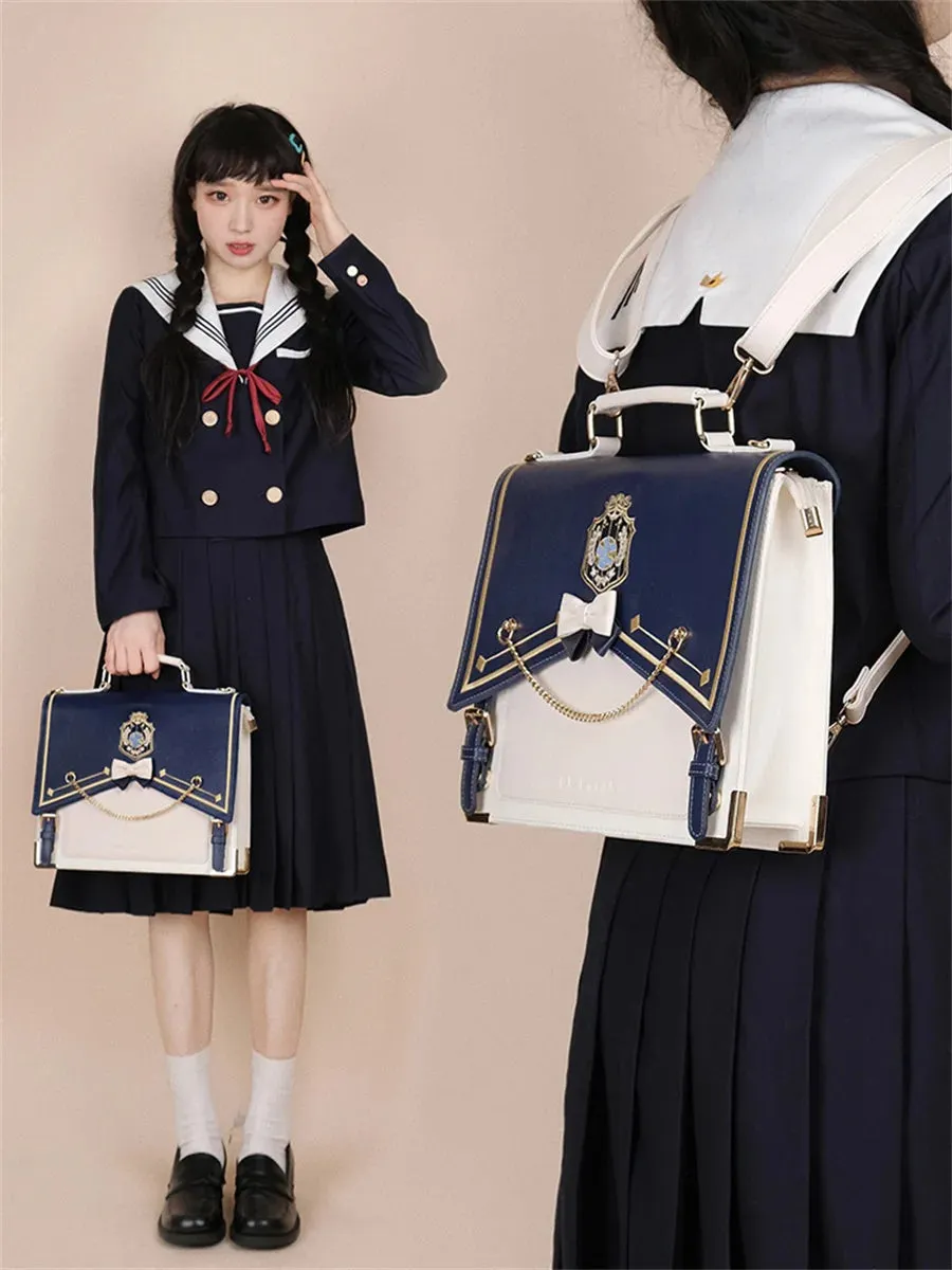 Uniwim Japanese College Style Cosplay Kawaii Girl Jk Uniform Bag Lolita Student Bow Metal Chain Buckle Square Messenger Shoulder Bag