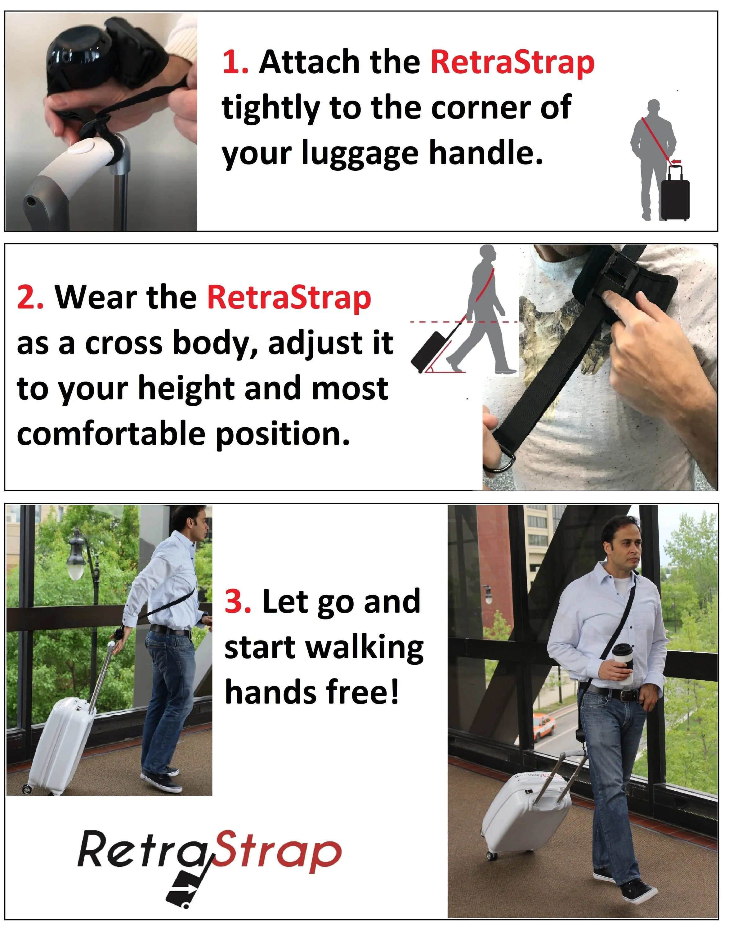 (U.S.) RetraStrap Hands Free your carry-on luggage - Anti theft.