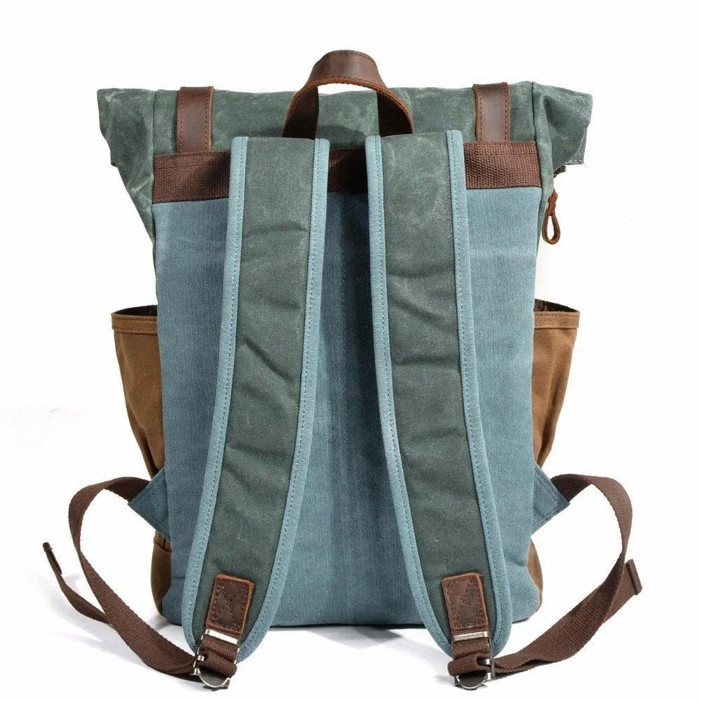 Vintage Roll Top Canvas Backpack Rucksack Travel Men Women