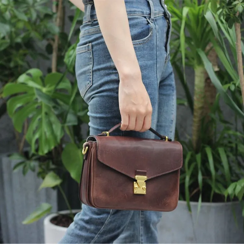 Vintage Vegetable Tanned Cowhide Leather Women's Messenger Bag