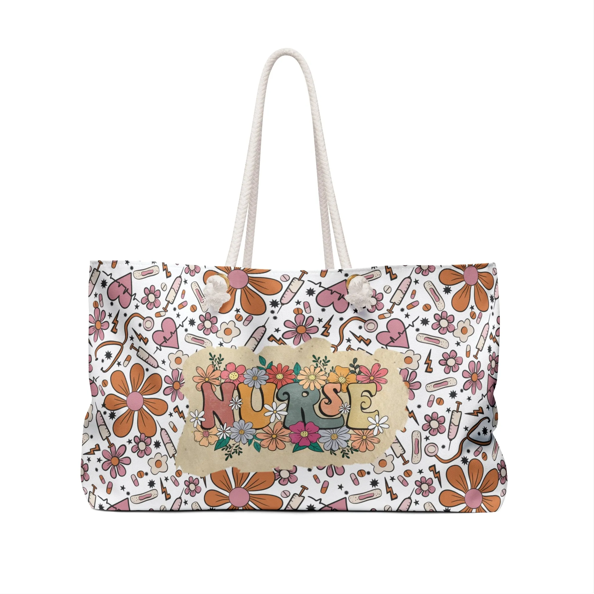 Weekender Bag, Floral, Large Weekender Bag, Beach Bag, Nurse, Medical Instruments design