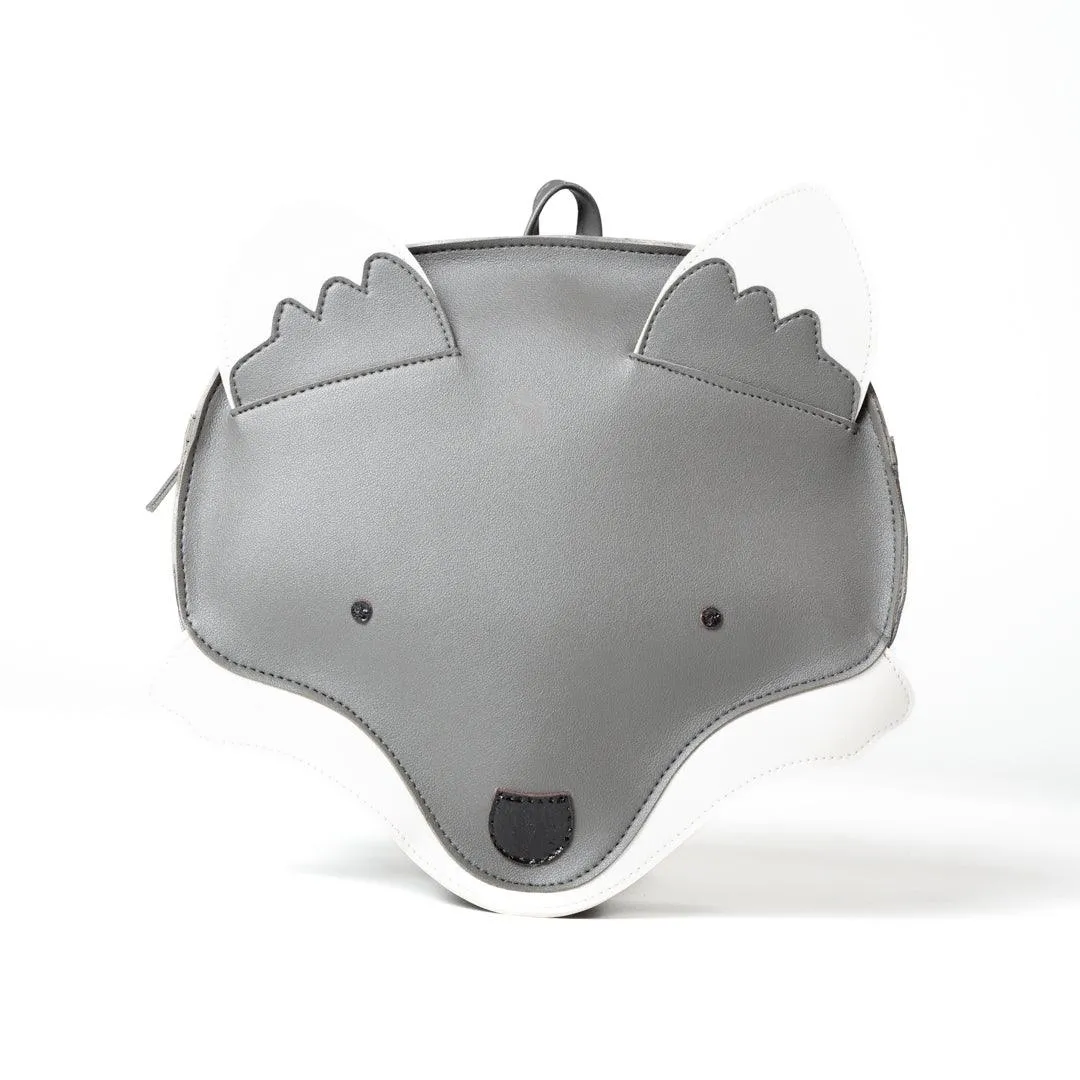 Wolfie Backpack for Kids | Vegan Leather | Grey Color | Velvet Lining