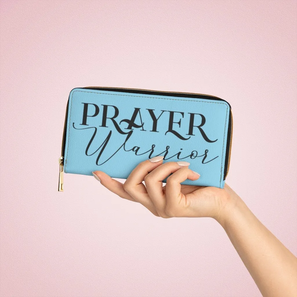 Wristlet Phone Wallet, Sky Blue and Black Prayer Warrior Graphic Purse