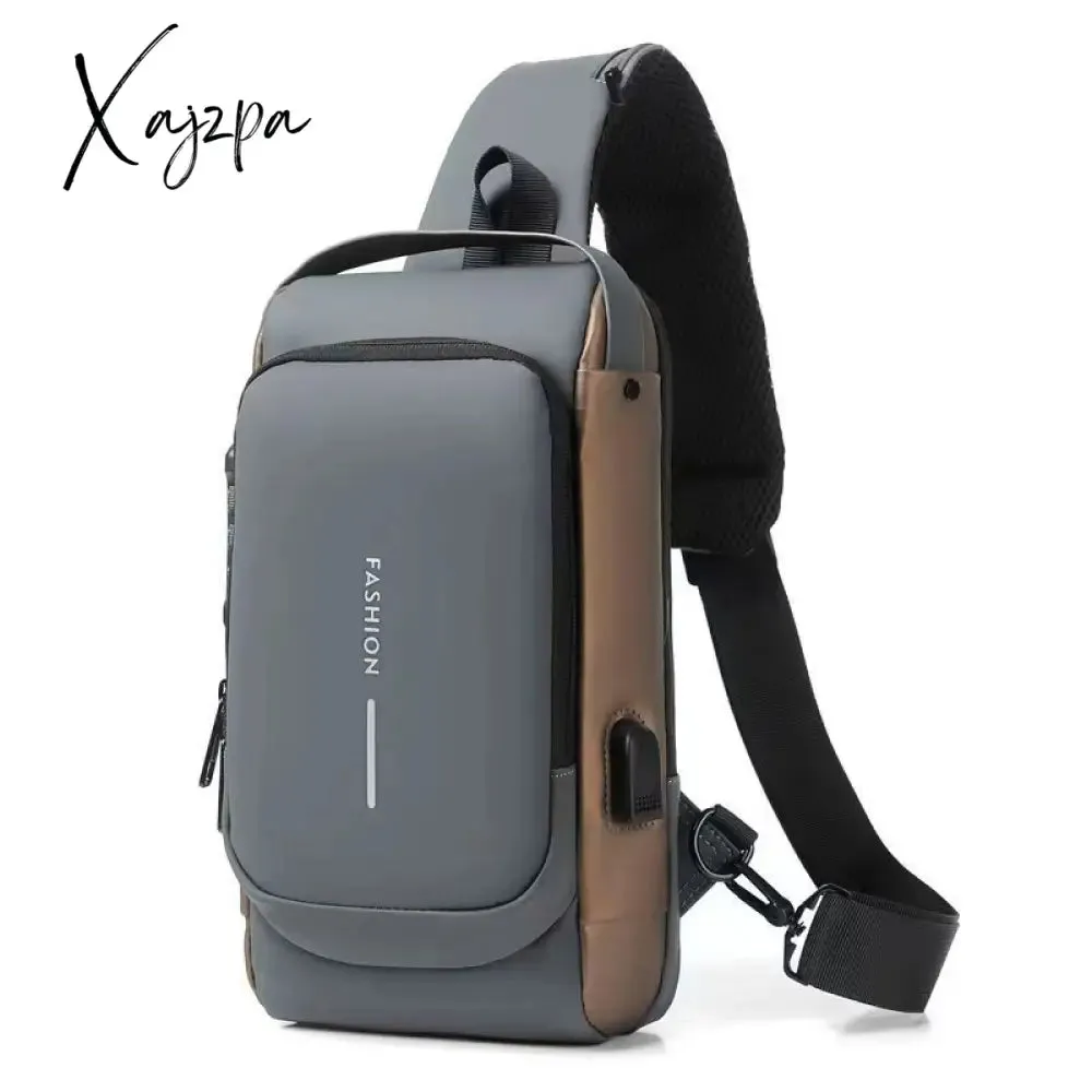 Xajzpa - Men's Waterproof USB Oxford Crossbody Bag Anti-theft Shoulder Sling Multifunction Short Travel Messenger Chest Pack For Male