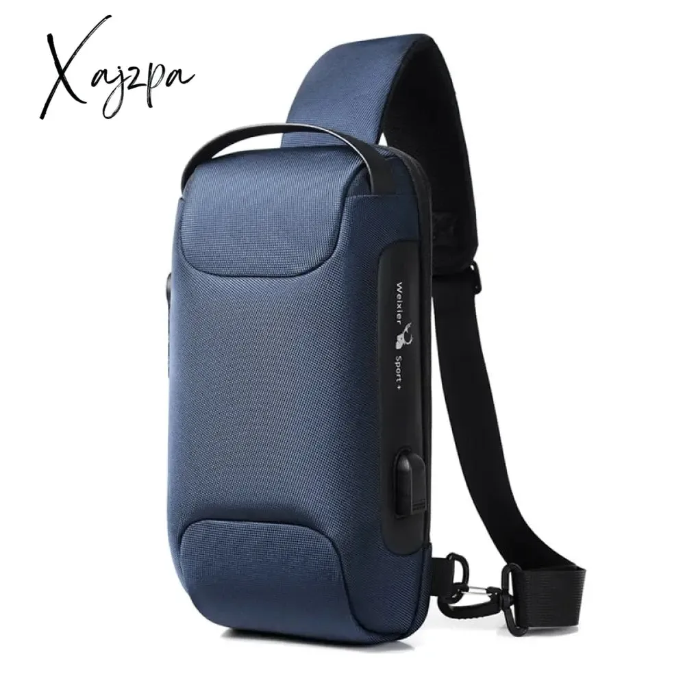 Xajzpa - Men's Waterproof USB Oxford Crossbody Bag Anti-theft Shoulder Sling Multifunction Short Travel Messenger Chest Pack For Male