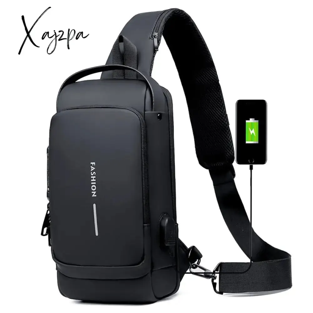 Xajzpa - Men's Waterproof USB Oxford Crossbody Bag Anti-theft Shoulder Sling Multifunction Short Travel Messenger Chest Pack For Male