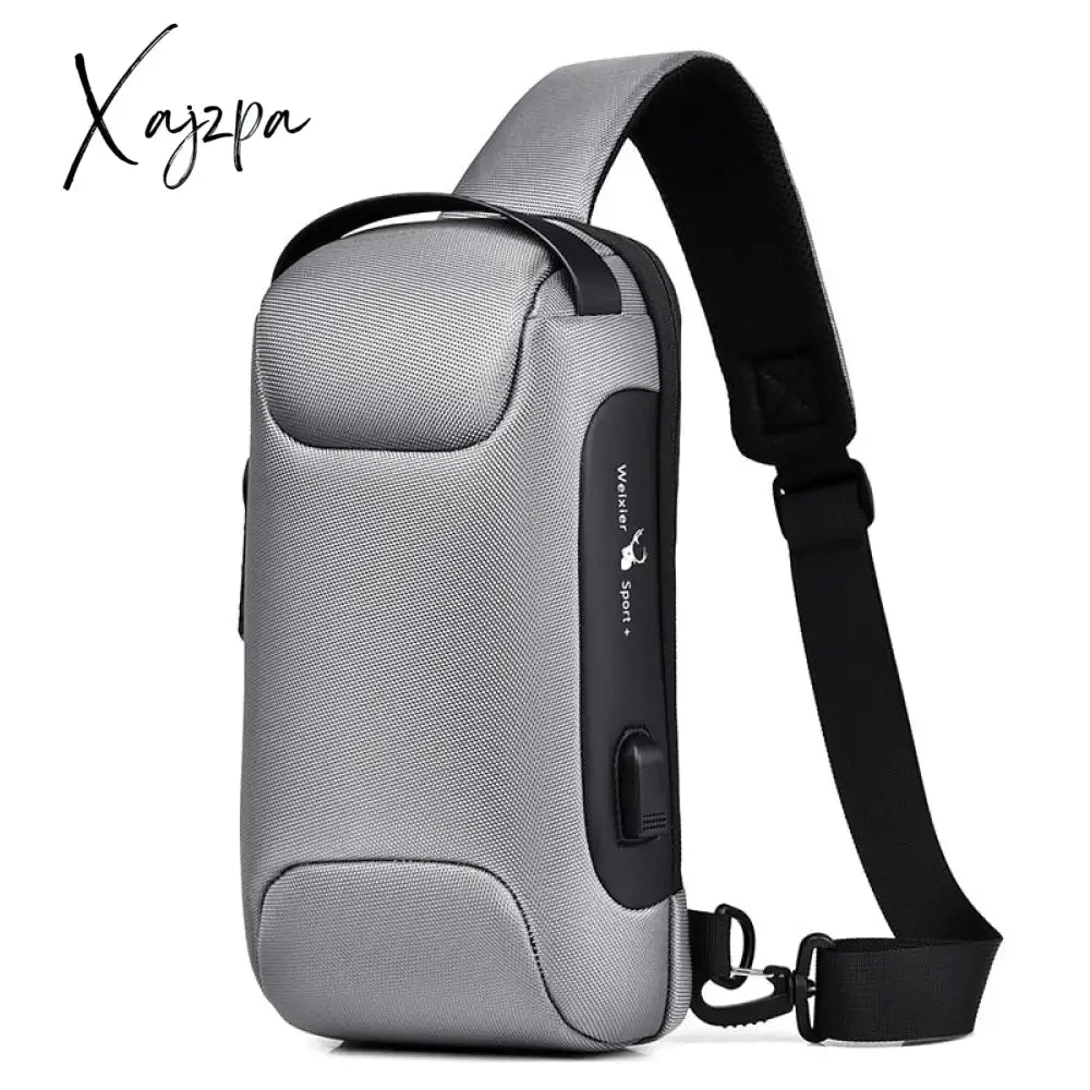 Xajzpa - Men's Waterproof USB Oxford Crossbody Bag Anti-theft Shoulder Sling Multifunction Short Travel Messenger Chest Pack For Male