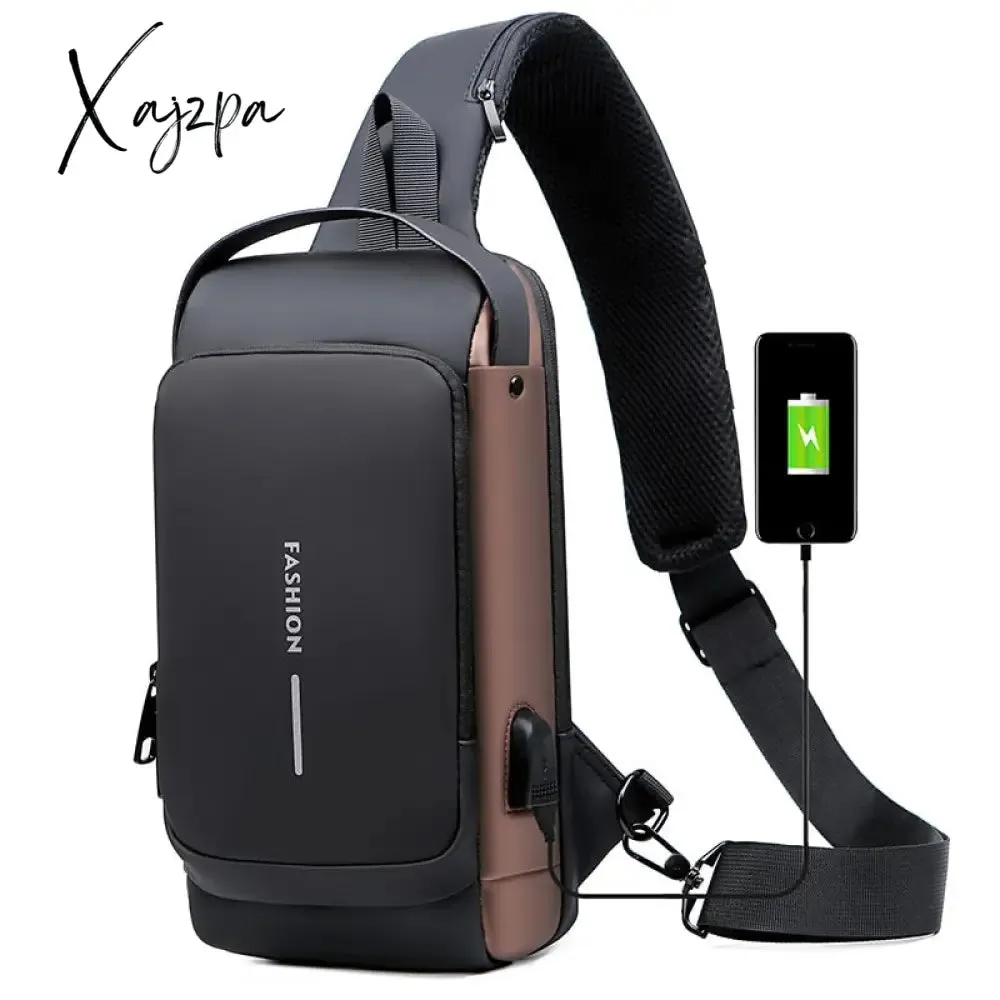 Xajzpa - Men's Waterproof USB Oxford Crossbody Bag Anti-theft Shoulder Sling Multifunction Short Travel Messenger Chest Pack For Male