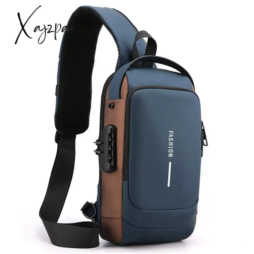 Xajzpa - Men's Waterproof USB Oxford Crossbody Bag Anti-theft Shoulder Sling Multifunction Short Travel Messenger Chest Pack For Male