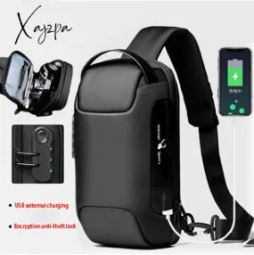 Xajzpa - Men's Waterproof USB Oxford Crossbody Bag Anti-theft Shoulder Sling Multifunction Short Travel Messenger Chest Pack For Male