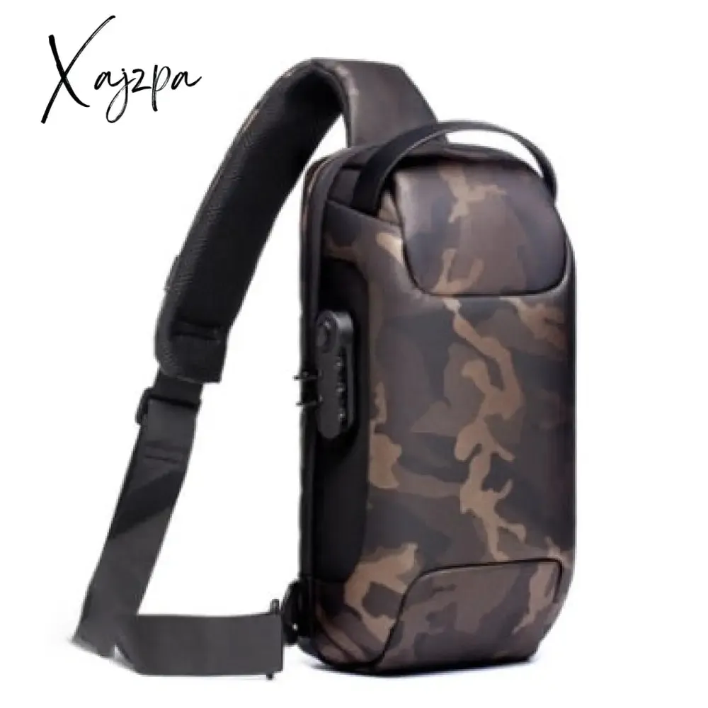 Xajzpa - Men's Waterproof USB Oxford Crossbody Bag Anti-theft Shoulder Sling Multifunction Short Travel Messenger Chest Pack For Male