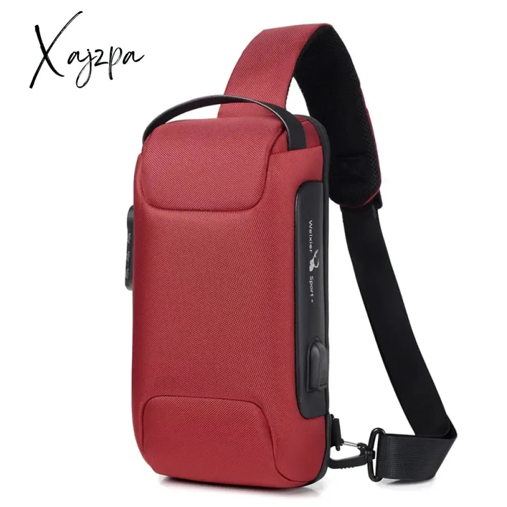 Xajzpa - Men's Waterproof USB Oxford Crossbody Bag Anti-theft Shoulder Sling Multifunction Short Travel Messenger Chest Pack For Male