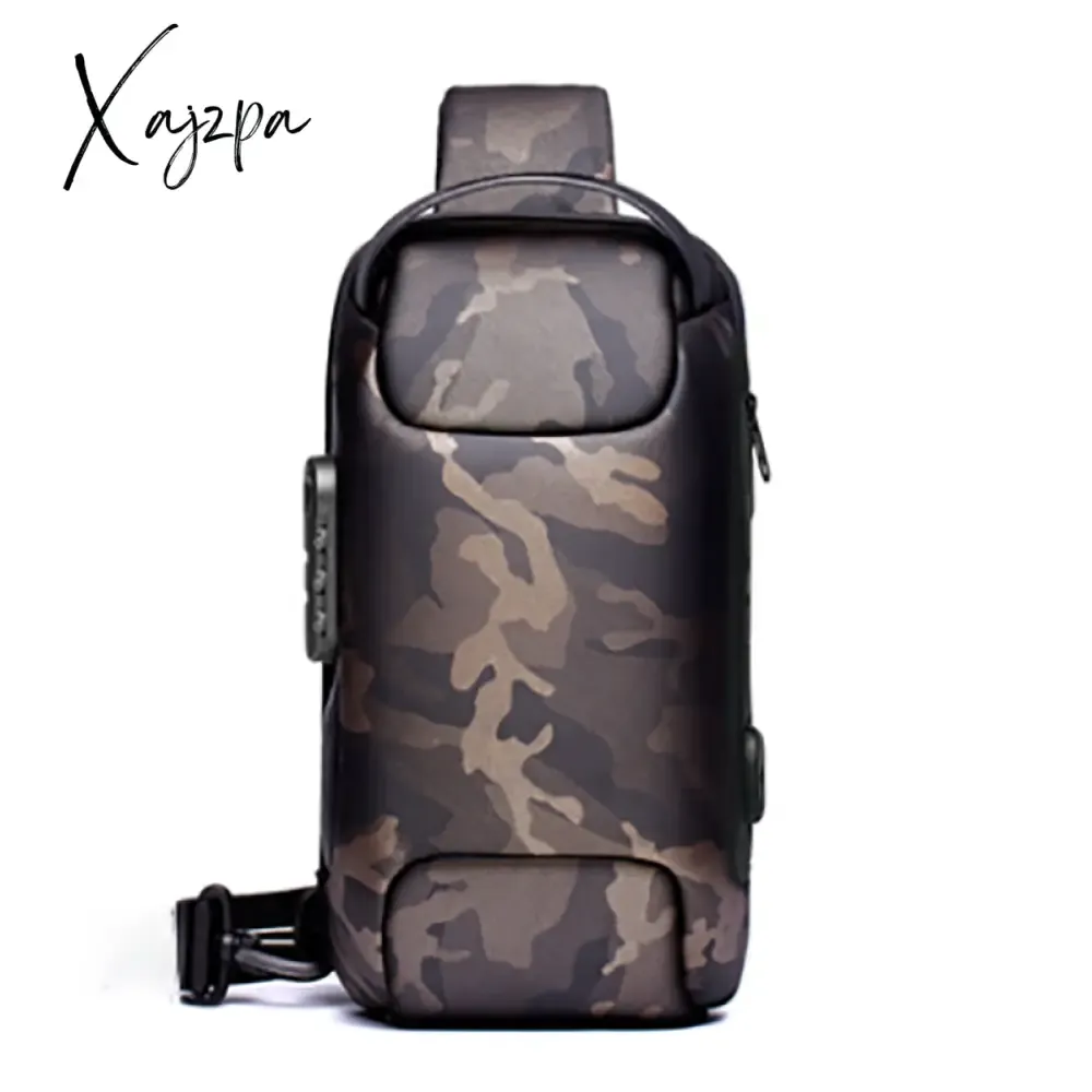 Xajzpa - Men's Waterproof USB Oxford Crossbody Bag Anti-theft Shoulder Sling Multifunction Short Travel Messenger Chest Pack For Male